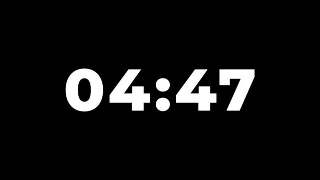 4K countdown animation, 5 minutes displays a timer counting down minutes and seconds.