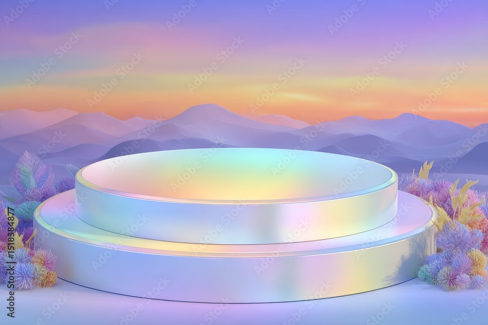 Aufkleber the scene features a simple white podium object on a 3d background with an empty display stand, show