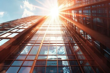 High Definition Image of Low Angle View of Building Bathed in Sunlight