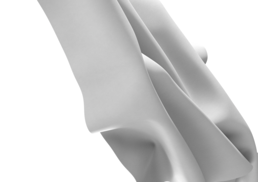 A close-up of a white fabric texture with a flowing drape, creating a minimalist and abstract image.