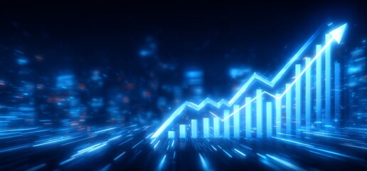 A 3D financial background featuring a growth business graph with a percentage chart, success diagram, and digital trade market stock concept for profit economy analysis and marketing strategy to