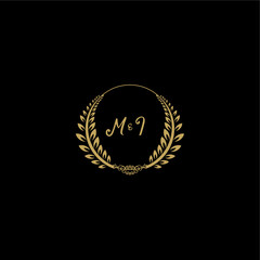 MI beautiful feminine and elegant wedding monogram initial logo with circle floral gold