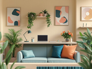 Modern living room interior with a sofa, armchair, and table, showcasing contemporary home furniture design and decor