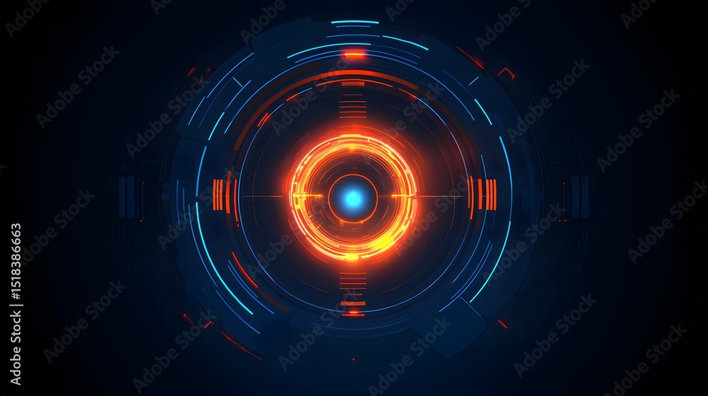 Poster technological focus: an abstract design with a glowing target, showcasing modern technology and inno