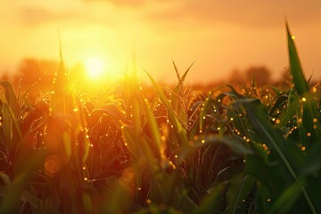 Detailed Picture of Sunrise Over a Cornfield Background