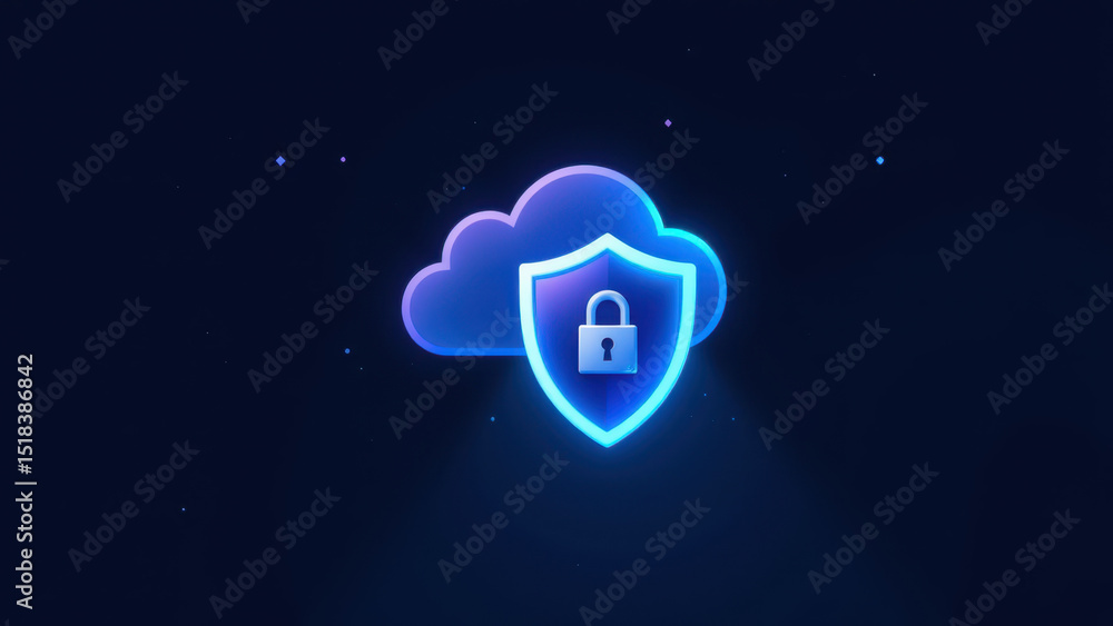 Aufkleber cybersecurity icon with cloud and lock symbolizing data protection and safe browsing.