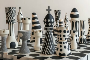 vibrant image of monochrome chess pieces with game board