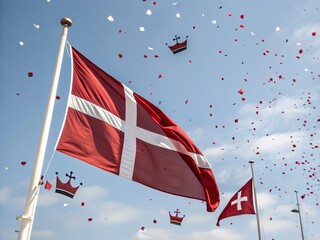 Danish Constitution Day 5 June flag celebration red white confetti 