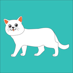 white cat standing, vector, illustration, whiskers, paws, tail, muzzle, cartoon, series