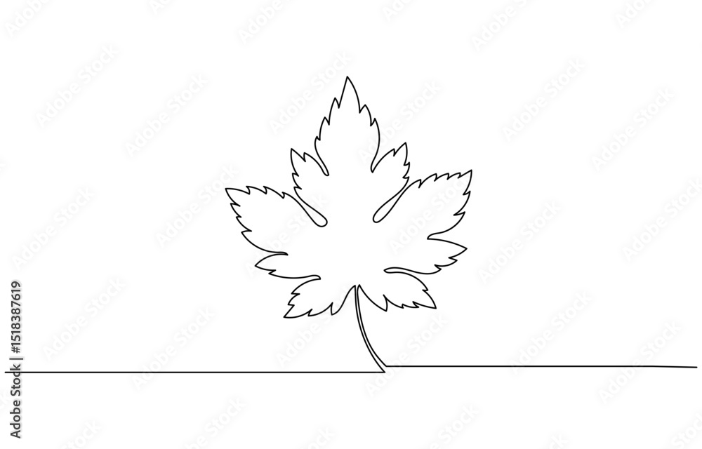 Poster One continuous line drawing of maple leaf. Maple leaf line art in autumn. Contour drawing. Minimalist Autumn leaf continuous one line drawing, Autumn leaf continuous one, A single line drawing .