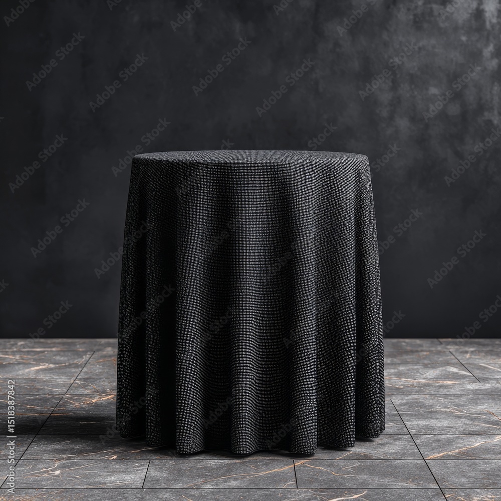 Poster luxury pedestal with black fabric for product presentation has an elegant 3d background and empty di