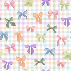 Ribbon bow seamless pattern vector coquettish girly print doodle hand drawn romantic knot background. Feminine holiday accessories texture, vintage cute festive wrapping paper. Celebration bow pattern