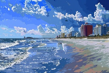 Ultra Hd Visual of Myrtle Beach Looking North From Pier