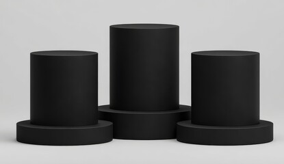 A black podium isolated on a transparent 3D background is used to display a PNG product with an advertising pedestal