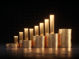 The concept of a growth economy is represented by an isolated 3d finance graph displaying a rise in market profit and financial business success, set against a background of investment, stock, and