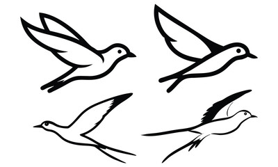 Obraz premium A vector illustration set of various flying bird silhouettes including pigeons, doves, and sparrows, ideal for nature and wildlife designs