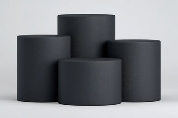 A transparent background features an isolated PNG Black podium serving as an empty product presentation pedestal display stand