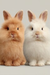Obraz premium Two fluffy rabbits sitting side by side, representing cute animals often associated with easter.
