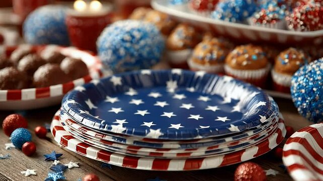Festive plates and assorted treats closeup celebration decoration
