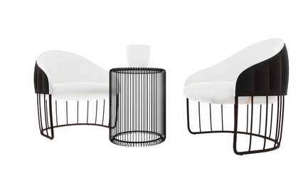 A comfortable and strong iron frame and soft foam chair model to beautify a black and white room