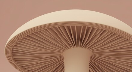Beige mushroom gills underside close-up. Abstract organic texture. Minimalist modern nature background. Soft neutral tones.