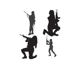  Soldiers EPS: Army Silhouettes: Female Army Soldier: Army Silhouette: