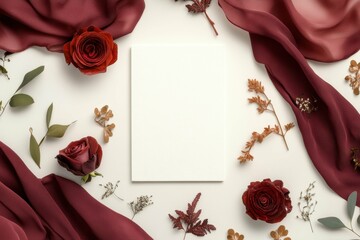 vibrant color visual of stationery wedding invitation concept in flat lay