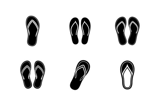 flip flop icon black linear flip flop icon isolate silhouettes vector