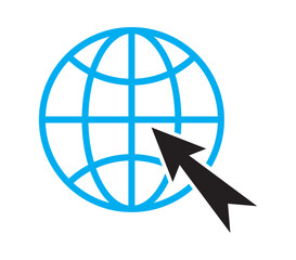 Website Icon. Click to go to website or internet line art icon for apps and websites. Simple line globe icon. Vector illustration.