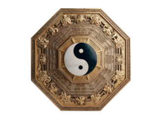 Elegant Yin and Yang Symbol Set Against a Dark Backdrop Symbolizing Harmony and Balance