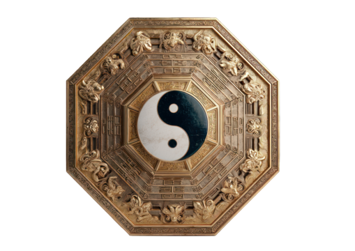 Elegant Yin and Yang Symbol Set Against a Dark Backdrop Symbolizing Harmony and Balance - Powered by Adobe