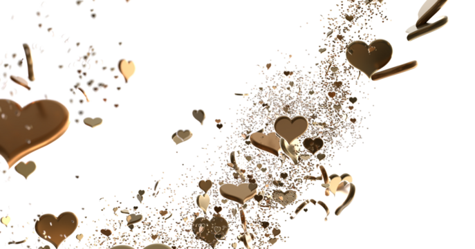 Falling red and pink hearts isolated on transparent background. Valentine’s day design. 3D rendering