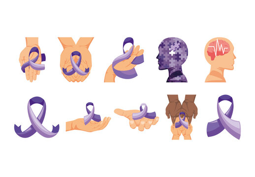 Purple And Lilac Epilepsy Day Awareness Illustrations Set