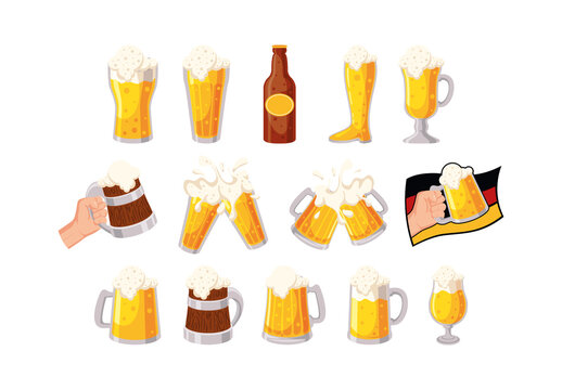 Colorful Germany Beer Drink Oktoberfest Celebration Illustrations Set