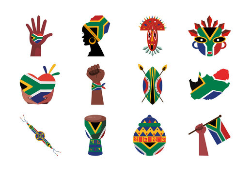 Colorful Heritage Day Celebration South Africa Culture Illustrations Set