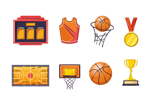 Orange And Yellow Basketball Sport Tournament Illustrations Set