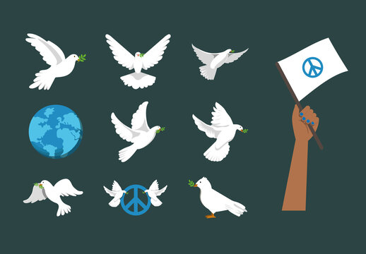 Colorful World Peace Day Celebration Illustrations Set