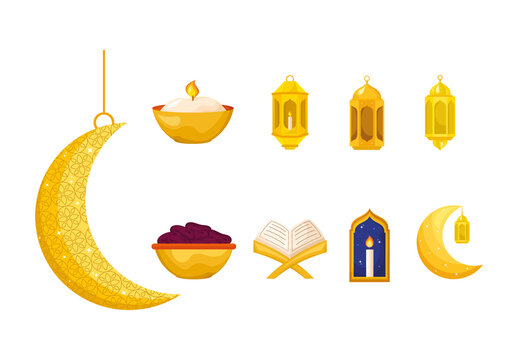 Colorful Ramadan Celebration Islam Religion Culture Illustrations Set