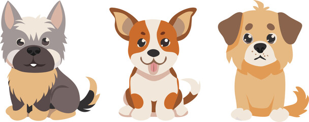 Fototapeta premium Cute cartoon dogs, adorable puppies, dog illustrations, pet graphics isolated on Transparent Background