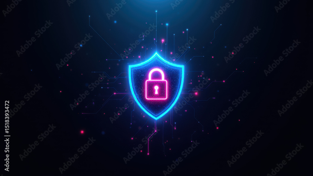 Poster an illuminated lock icon symbolizing data protection or cyber security.