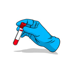 Gloved Hand Holding Blood Sample Tube - Medical Lab Test Illustration, blue gloved hand holding a test tube with blood sample, representing medical diagnostics, laboratory testing