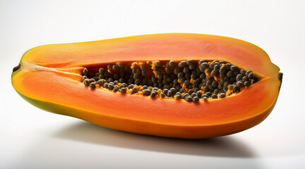 papaya with shadow on white background
