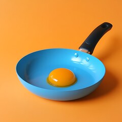 Egg Yolk in Blue Pan on Orange, Modern Kitchen Still Life, Realistic Style
