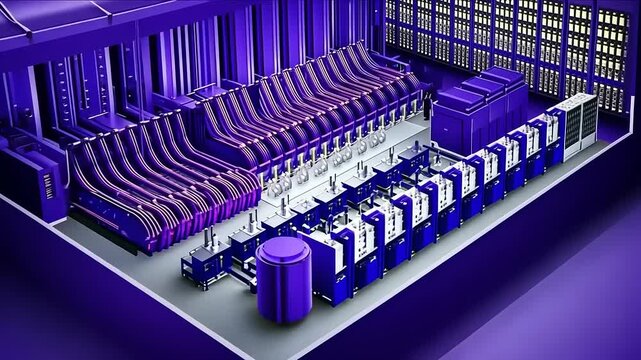 High-Tech Data Center:  A 3D Isometric View of a Modern Server Room