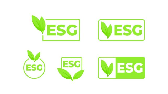 Environmental, social, and corporate governance animated icons with green leaves