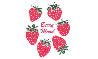Sweet berry fruit club print design. Sweet and juicy strawberry t shirt artwork. Fresh strawberry fruit set.