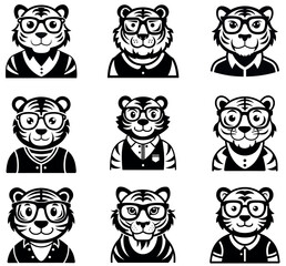 Smart Tiger Mascot & Icon Set: Hipster Animal Characters