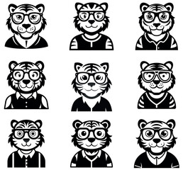 Smart Tiger Mascot & Icon Set: Hipster Animal Characters