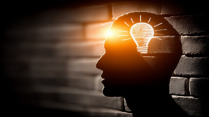 Thoughtful person with lightbulb idea, soft glow, symbolizing creativity and inspiration