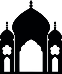 Black Silhouette of a Mosque with Domes and Minarets
